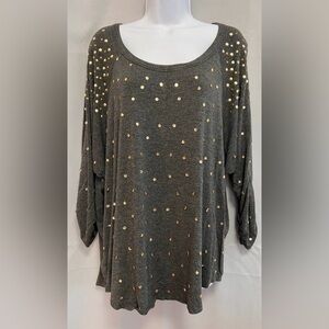 Grace Elements Top Blouse Gray‎  Gold Sequin Sz Xl Women’s